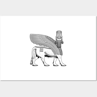 Lamassu Winged Bull Front Black Posters and Art